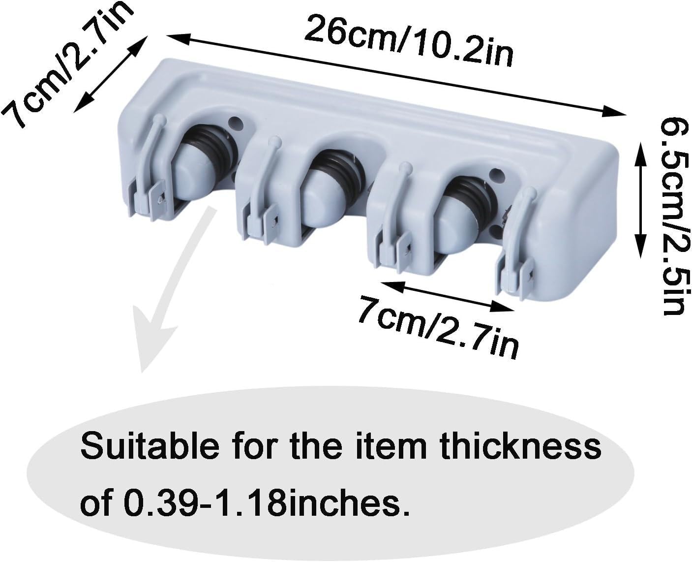 TOGU Mop and Broom Holder Wall Mounted 3 Position Storage Rack with 4 Retractable Hooks Holds up to 7 Tools Utility Weatherproof Holder for Garage Storage Systems Broom Organizer,Gray