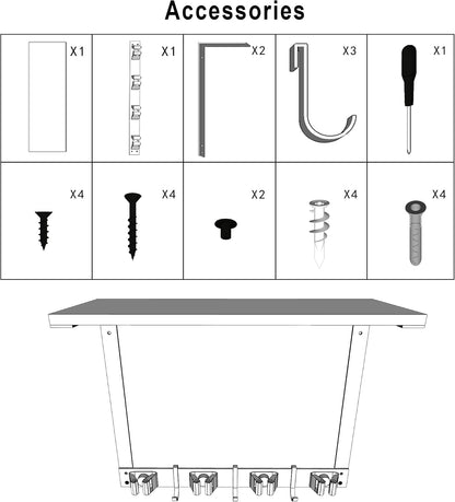 Broom Holder Wall Mount, Broom and Mop Organizer Wall Hanging with Solid Wood Frame,Organizer Rack Built with 4 Grippers & 3 Hooks; Broom Hanger Wall Mount for Laundry Room, Garages and Storage Room