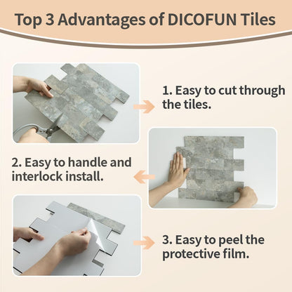 DICOFUN 10-Sheet Polished White Thick PVC Peel and Stick Backsplash, Ceramic Look Subway Tile White Kitchen Backsplash Peel and Stick Wall Tiles