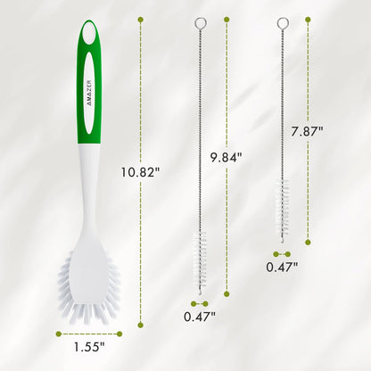 Amazer Dish Brush with Handle, 2 Pack Kitchen Scrub Brushes for Cleaning, Dish Scrubber with Stiff Bristles for Sink, Pots, Pans
