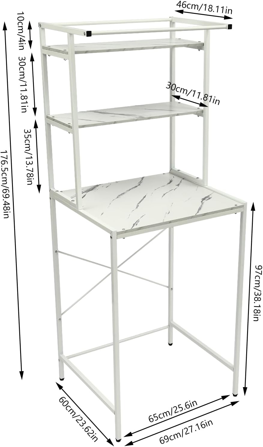 Over The Washer and Dryer Storage Shelf, 3-Tier Laundry Organizer with Bottom Washer Space & Top Bar, 22 lbs per Shelf, 3 Color Options (White/Black/Oak) for Bathroom & Laundry Room