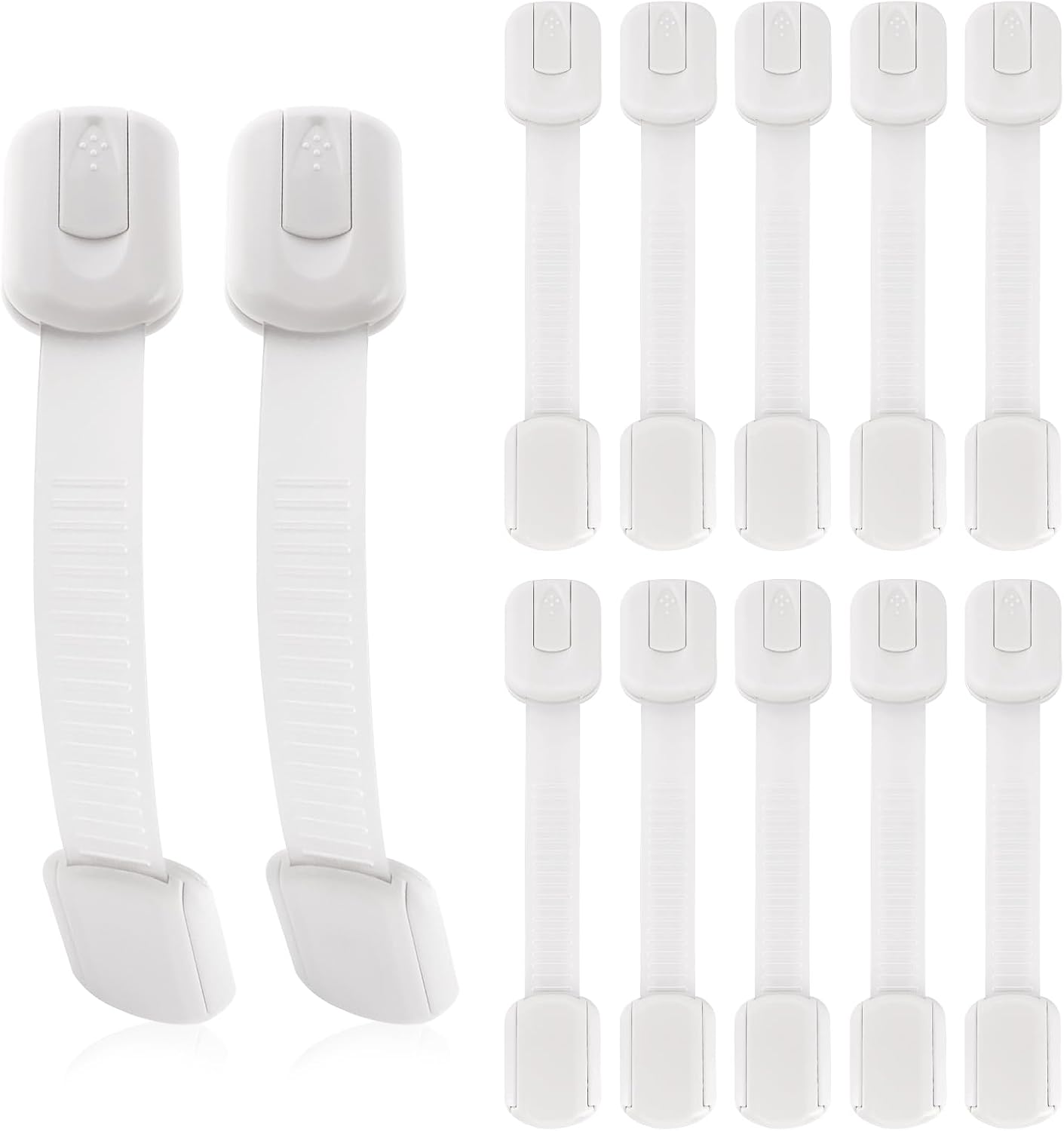 12-Pack Baby Safety Locks - Refrigerator, Oven, Drawer and Cabinet Locks, 3M Adhesive, No Screws or Magnets, Adjustable Size, for Kitchen, Dining Room, Living Room, and Bathroom