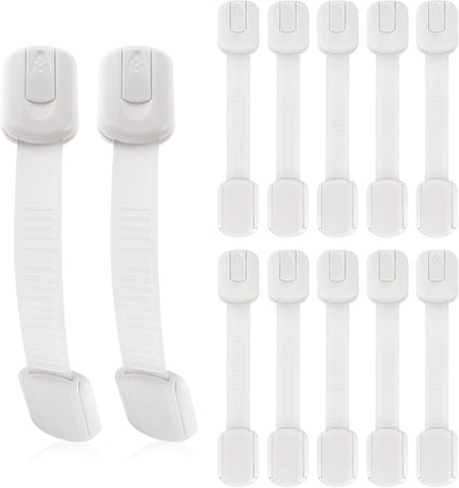 12-Pack Baby Safety Locks - Refrigerator, Oven, Drawer and Cabinet Locks, 3M Adhesive, No Screws or Magnets, Adjustable Size, for Kitchen, Dining Room, Living Room, and Bathroom