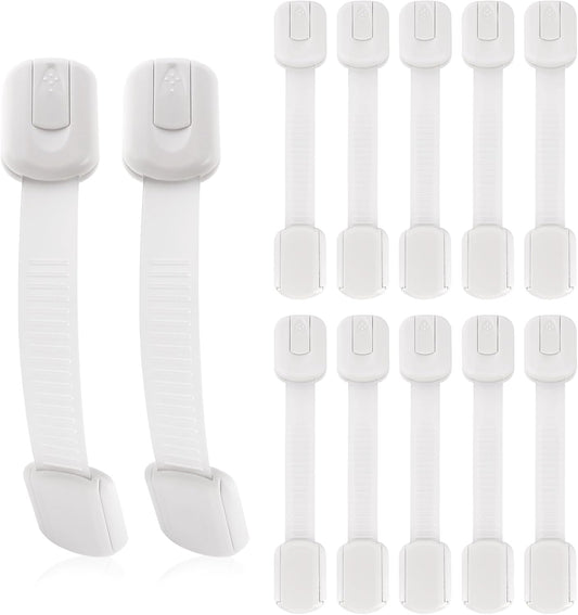 12-Pack Baby Safety Locks - Refrigerator, Oven, Drawer and Cabinet Locks, 3M Adhesive, No Screws or Magnets, Adjustable Size, for Kitchen, Dining Room, Living Room, and Bathroom