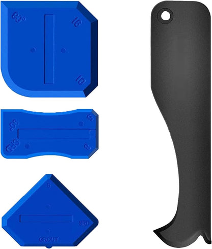 4-Piece Silicone Caulking Tool Set - Sealant Finishing Scraper Kit with Flexible Plastic Scrapers for Kitchen Bathroom Sink Floor Grout Removal (Blue)