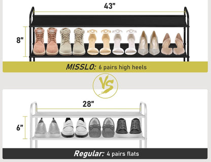 MISSLO 3-Tier Long Shoe Rack for Closet Shoe Organizer for Closet Floor Entryway Storage Stackable Wide Shoe Shelf Stores 24 Pairs of Men Sneakers, Black