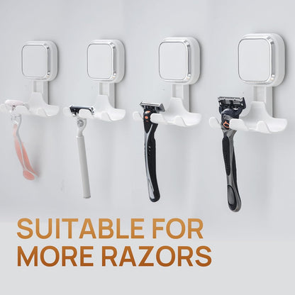 LEVERLOC Razor Holder for Shower 2 Pack, Powerful Suction Cup Shower Hooks for Towel, Loofah, Razor, Squeegee, Damage-Free Wall Hooks, Shaver Holder for Bathroom, Easy to Install and Reuse, White