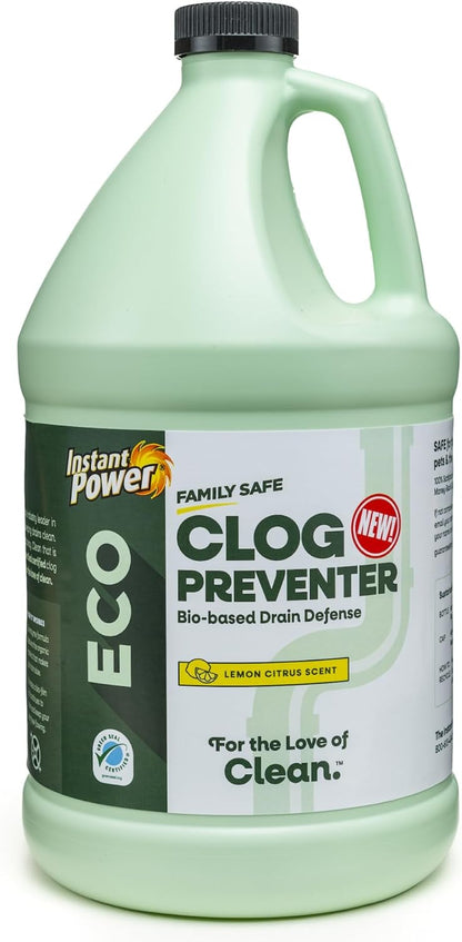 Instant Power Eco Clog Preventer - Enzyme Drain Cleaner Liquid and Deodorizer for Sink, Shower, Toilet, Garbage Disposal Cleaner, Bio-Based Drain Defense, Smell Remover and Odor Eliminator - 32 fl oz