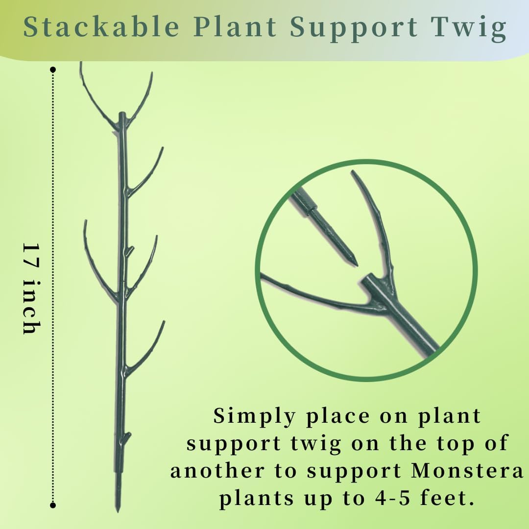 26Pcs Plant Support Combo, 5Pcs Stackable Monstera Plant Stakes Trellis+ 20Pcs Garden Clips + 1Pcs Ties, Moss Pole Alternative for Indoor Outdoor Climbing Vines Houseplants