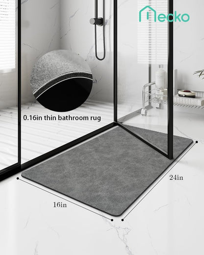Mecko Bath Mat Rug, Rubber Non-Slip Quick Dry Absorbent Thin Bathroom Rugs Fit Under Door Bathroom Floor Mats-Shower Rug for in Front of Bathtub, Sink, Shower Room(Light Grey,16"x24")
