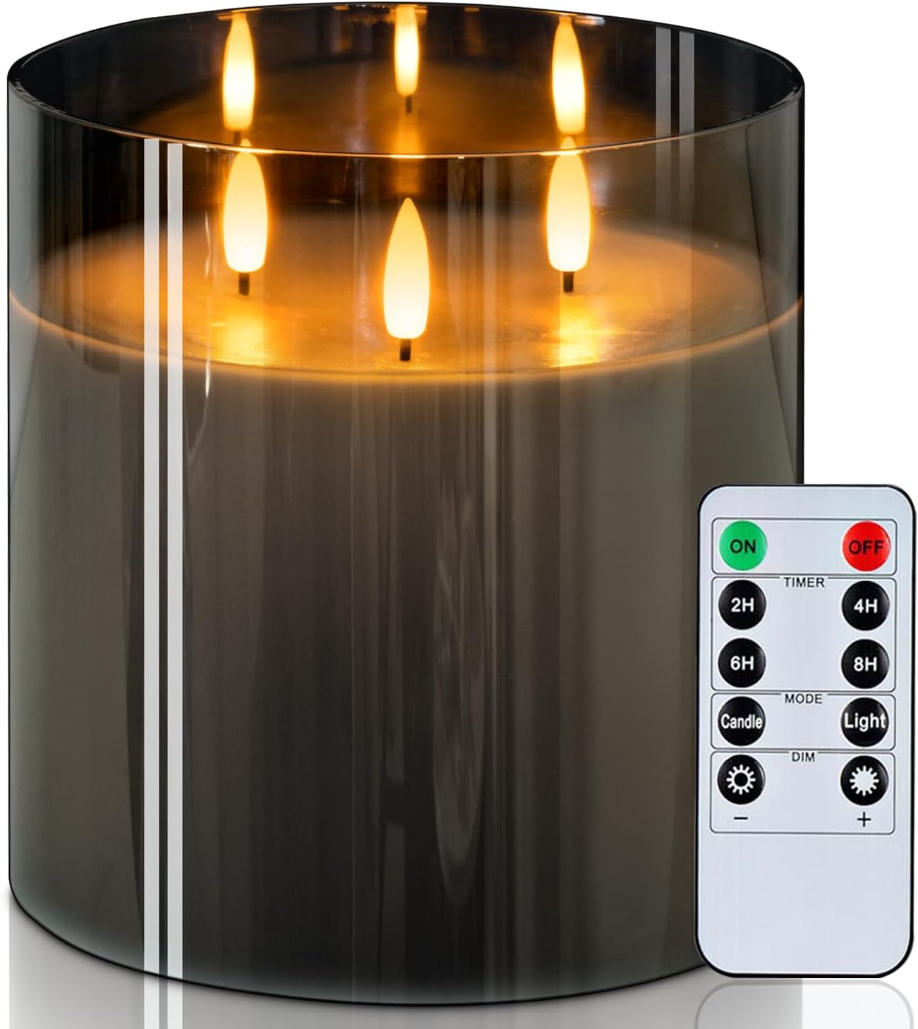 Homemory Green Glass Flameless Candles, Battery Operated LED Pillar Candles with Remote Control and Timer, Radiance Candles, Real Wax, Set of 3,D3 xH4 5" 6"