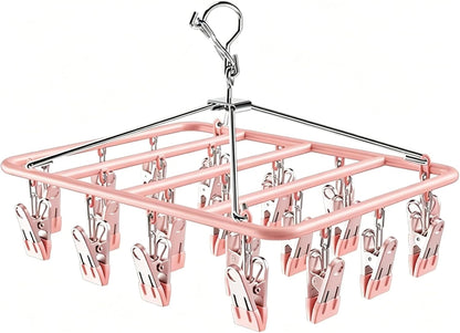 Drying Rack for Sock, Stainless Steel Sock Drying Rack with 23 Clips, Swivel Hook Windproof Hanger for Sock, Laundry, Hat, Scarf, Bras, Towel, Underwear, Pants, Gloves (White)