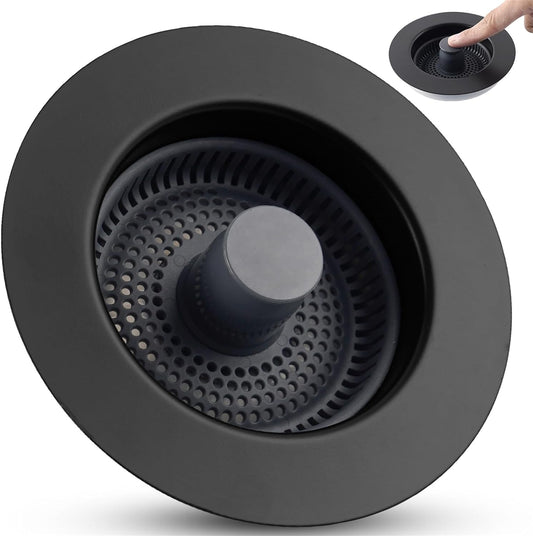 All Metal Sink Drain Strainer for Kitchen Sink, Universal Fit | Pop Up 3-in-1 Sink Stopper Drainer, 304 Stainless Steel Basket for US Standard 3-1/2 inch Drain Filter, Anti-clog