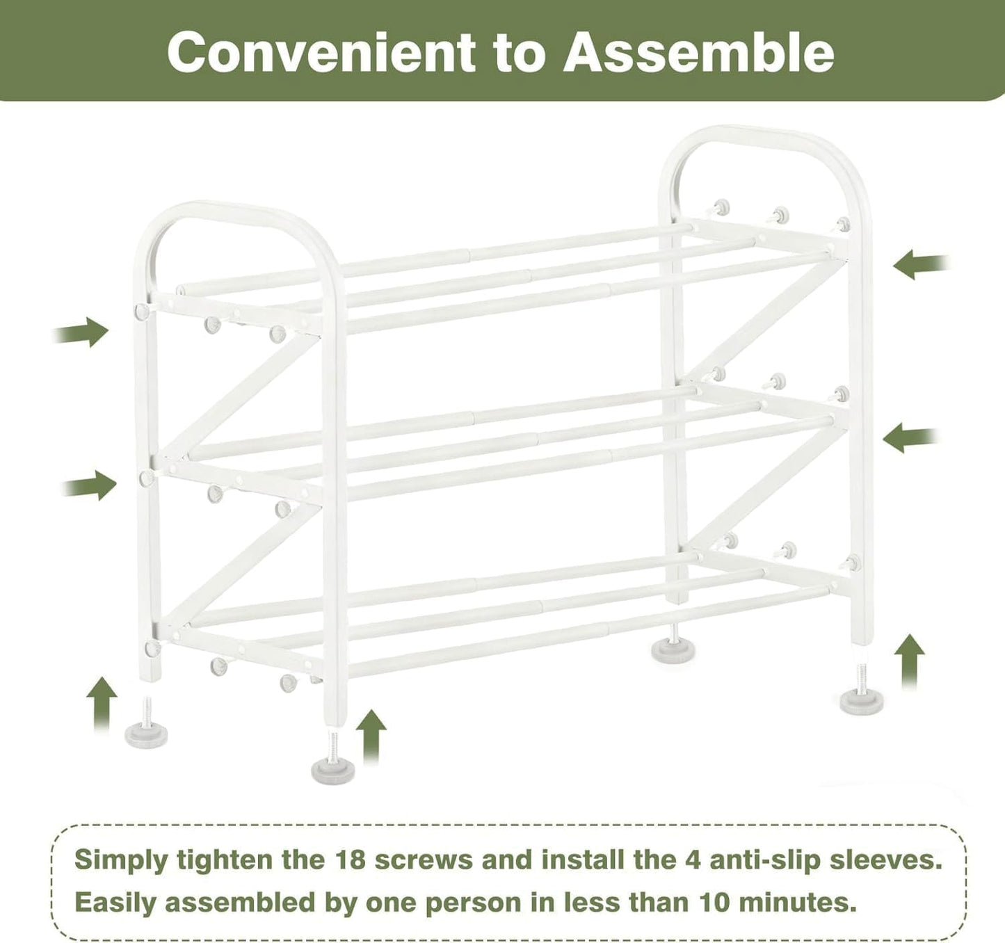 4-Tier Expandable Shoe Rack, Stackable and Adjustable Shoes Organizer Storage Shelf, Sturdy and Durable Metal Structure Free Standing Shoe Rack for Closet Entryway Doorway
