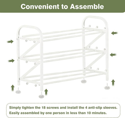 4-Tier Expandable Shoe Rack, Stackable and Adjustable Shoes Organizer Storage Shelf, Sturdy and Durable Metal Structure Free Standing Shoe Rack for Closet Entryway Doorway