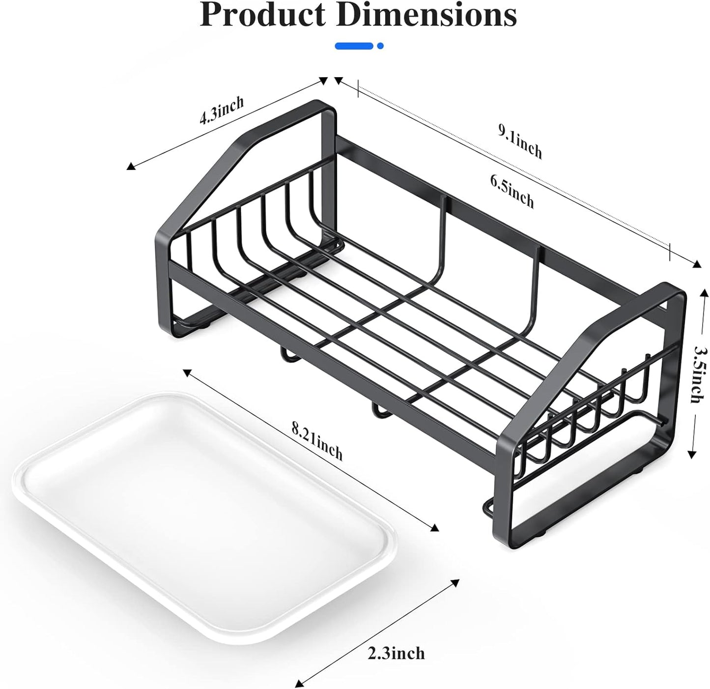BSKSSK Sink Caddy,Sponge Holder for Kitchen Sink, Kitchen Bathroom Sink Organizer,304 Stainless Steel Kitchen Countertop Organizer Soap Tray with Removable Drain Tray Length Version - Silver