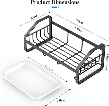 BSKSSK Sink Caddy,Sponge Holder for Kitchen Sink, Kitchen Bathroom Sink Organizer,304 Stainless Steel Kitchen Countertop Organizer Soap Tray with Removable Drain Tray Length Version - Silver