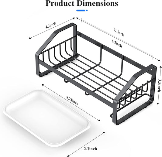 BSKSSK Sink Caddy,Sponge Holder for Kitchen Sink, Kitchen Bathroom Sink Organizer,304 Stainless Steel Kitchen Countertop Organizer Soap Tray with Removable Drain Tray Length Version - Silver