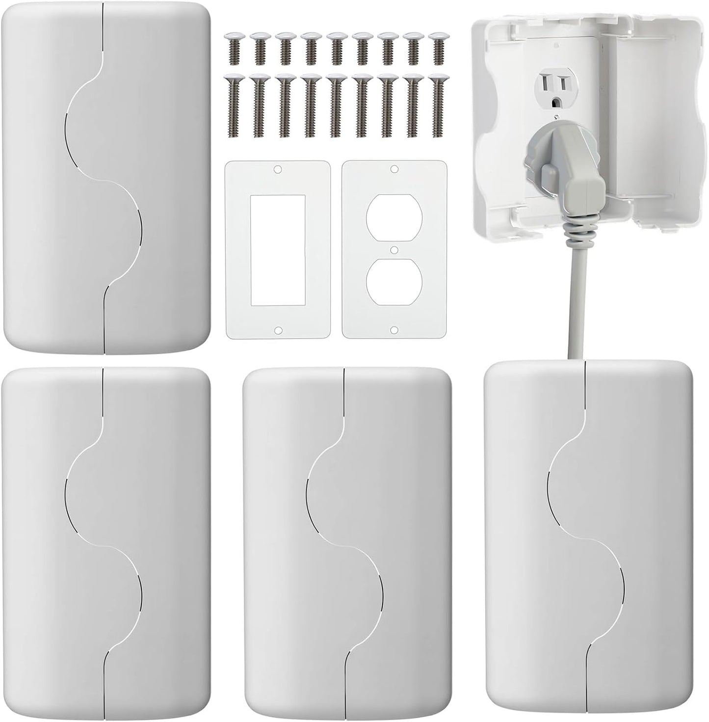 Tellegloww 4 Pack Safety Outlet Cover Box Wall Outlet Cover for Baby Proofing Extra Large Electrical Plugs and Adapters Receptacle Box Receptacle Protector with Childproof Lock & Cable Management