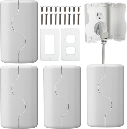 Tellegloww 4 Pack Safety Outlet Cover Box Wall Outlet Cover for Baby Proofing Extra Large Electrical Plugs and Adapters Receptacle Box Receptacle Protector with Childproof Lock & Cable Management