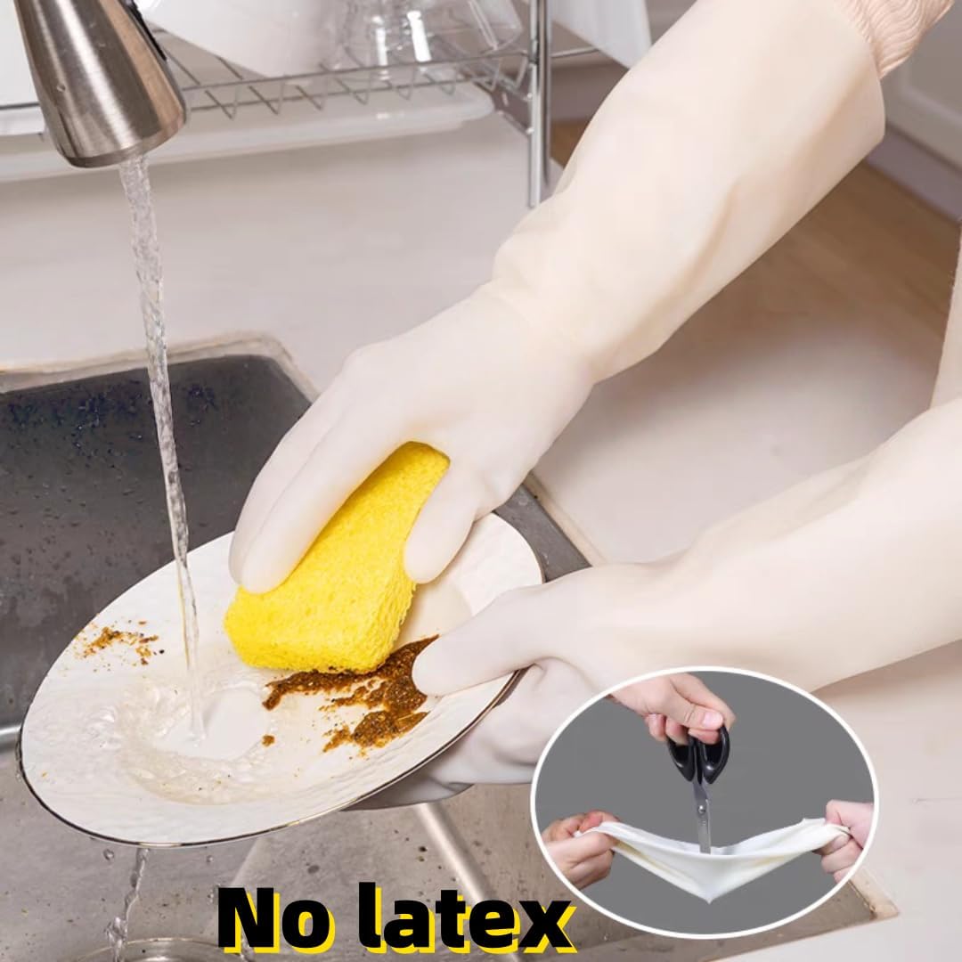 White Nitrile Rubber Gloves Large, Long Sleeve Thickened Reusable,18inch Household Cleaning, Dishwashing, Cooking