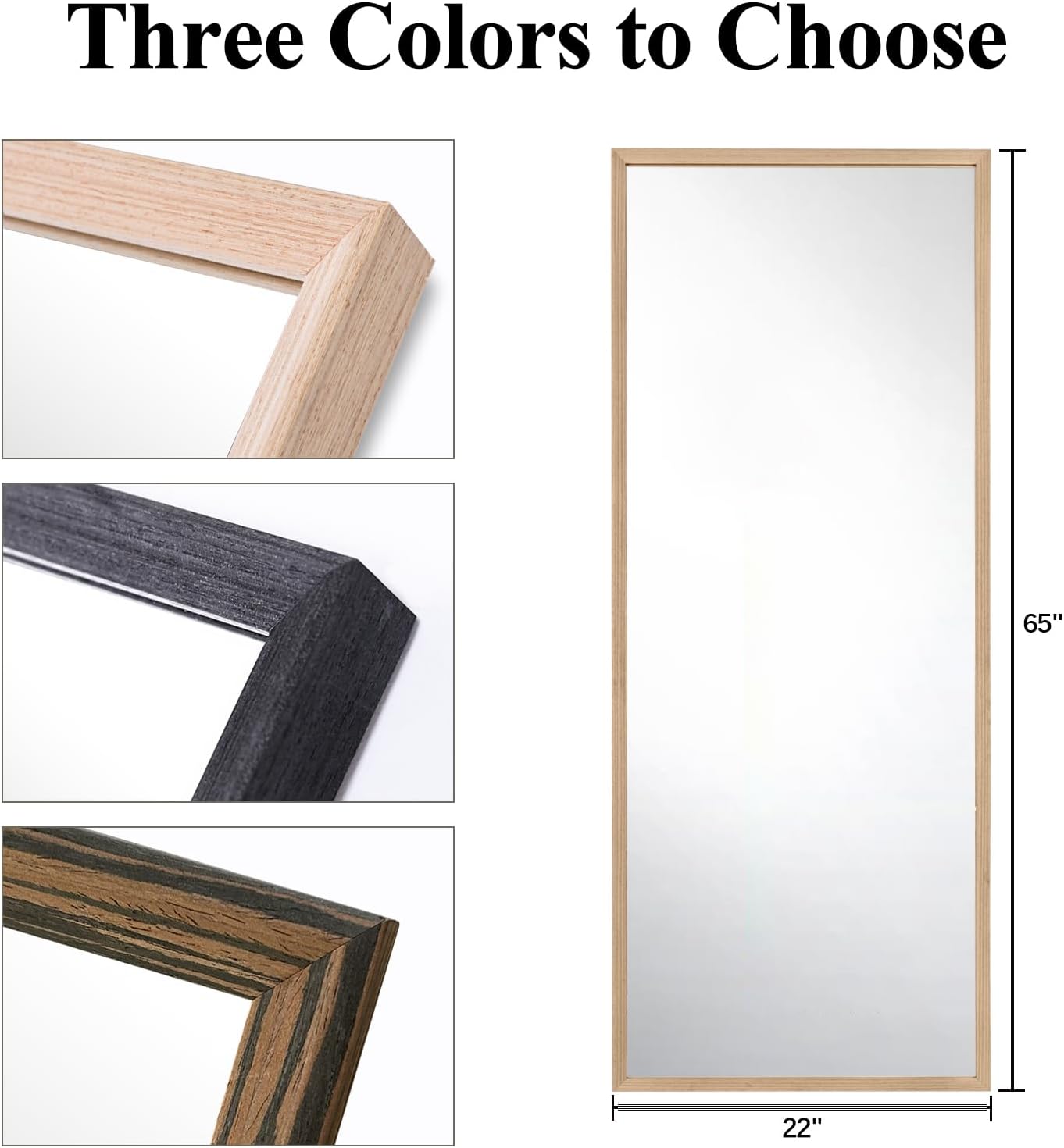 BOLEN Wood Full Length Mirror with Stand, 65"x22" Full Body Mirror for Wall and Floor, Large for Bedroom, Living Room or Cloakroom, Solid Wood