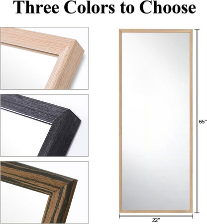 BOLEN Wood Full Length Mirror with Stand, 65"x22" Full Body Mirror for Wall and Floor, Large for Bedroom, Living Room or Cloakroom, Solid Wood