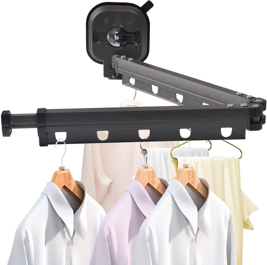Clothes Drying Rack Wall Mounted, Laundry Drying Rack Collapsible 360° Space Saving Laundry Hanger Dryer Rack with a Suction Cup for Outdoor Indoor Balcony Bathroom (2-Fold)