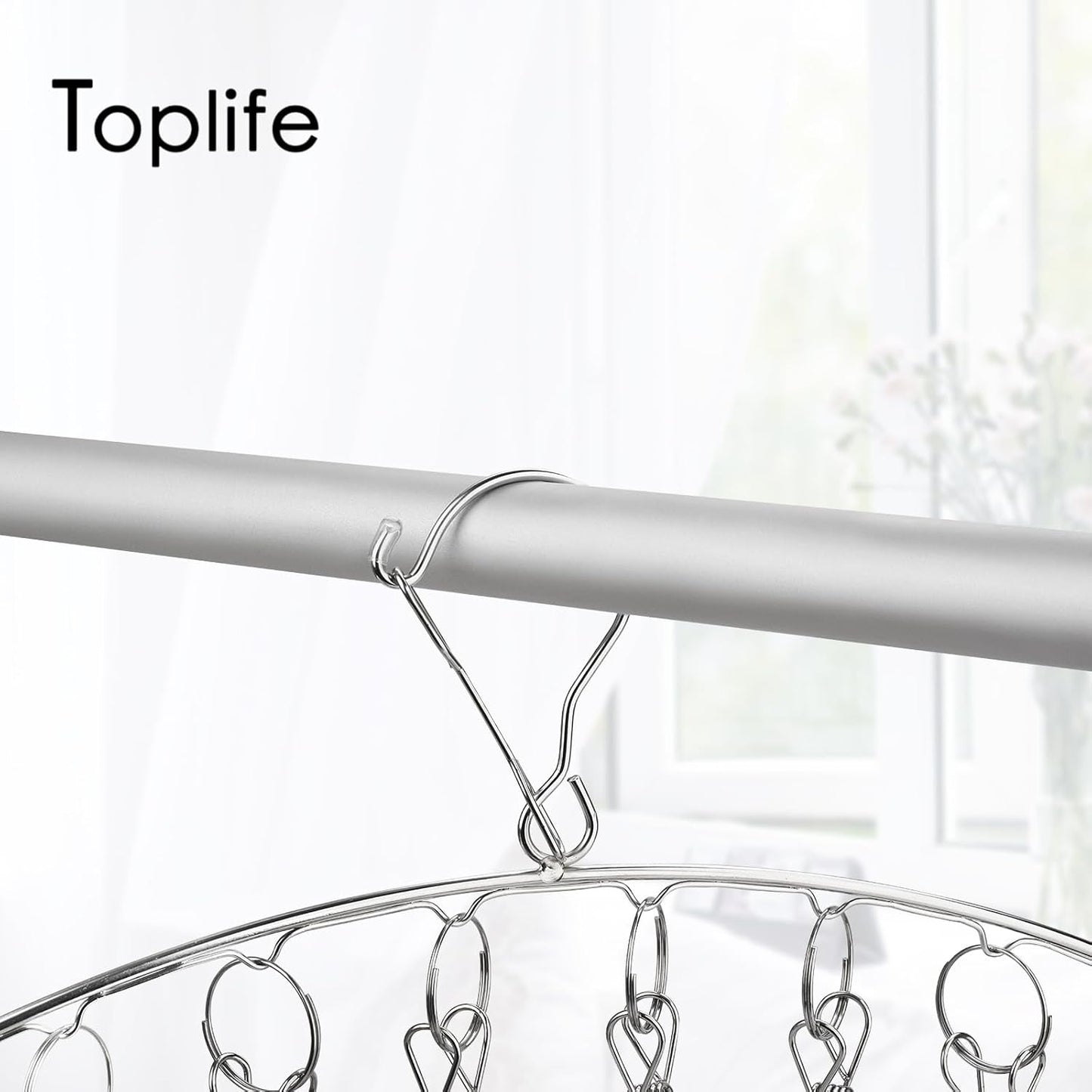 Toplife Clothes Hanger with 10 Clips, Stainless Steel, Windproof, for Drying Socks, Bras, Underwears, Baby Clothes, Hats, Scarfs, Towels, Pants and Gloves, Set of 4 (Outdoors)