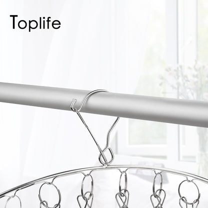 Toplife Clothes Hanger with 10 Clips, Stainless Steel, Windproof, for Drying Socks, Bras, Underwears, Baby Clothes, Hats, Scarfs, Towels, Pants and Gloves, Set of 4 (Outdoors)