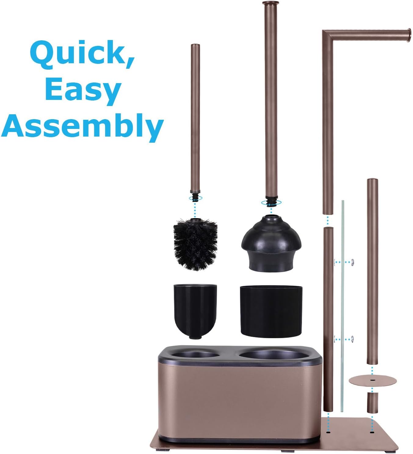 Blue Donuts Modern Bath Set for Bathroom Organization, All in One Toilet Brush, Toilet Plunger, Toilet Paper Holder Stand and Toilet Tissue Paper Storage All in One Combo.
