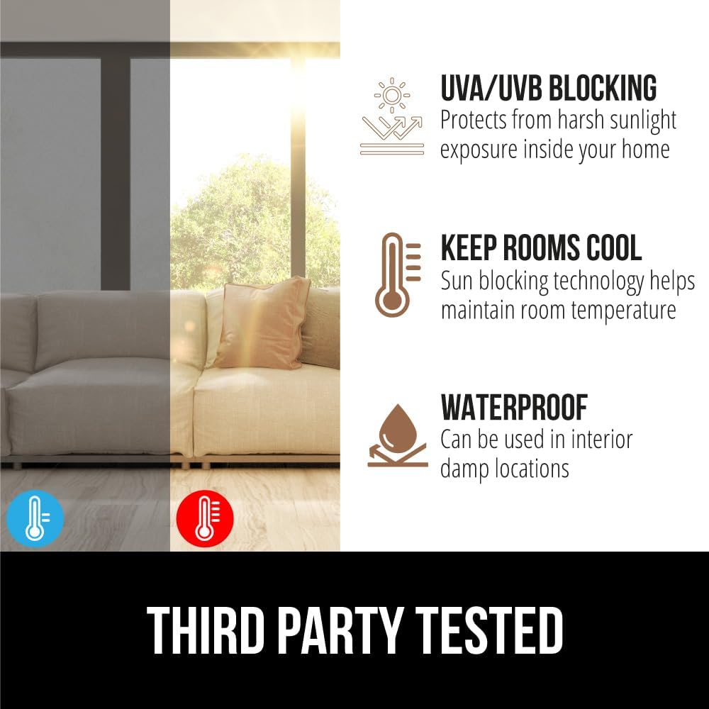 Gorilla Guard Window Privacy Film, Removable Two Way Sun Blocking, Reusable No Residue Stickers, Strong Static Clings to Glass Windows, Decorative Bathroom Door Coverings, 17.5 x 78.7 Inch, Frosted