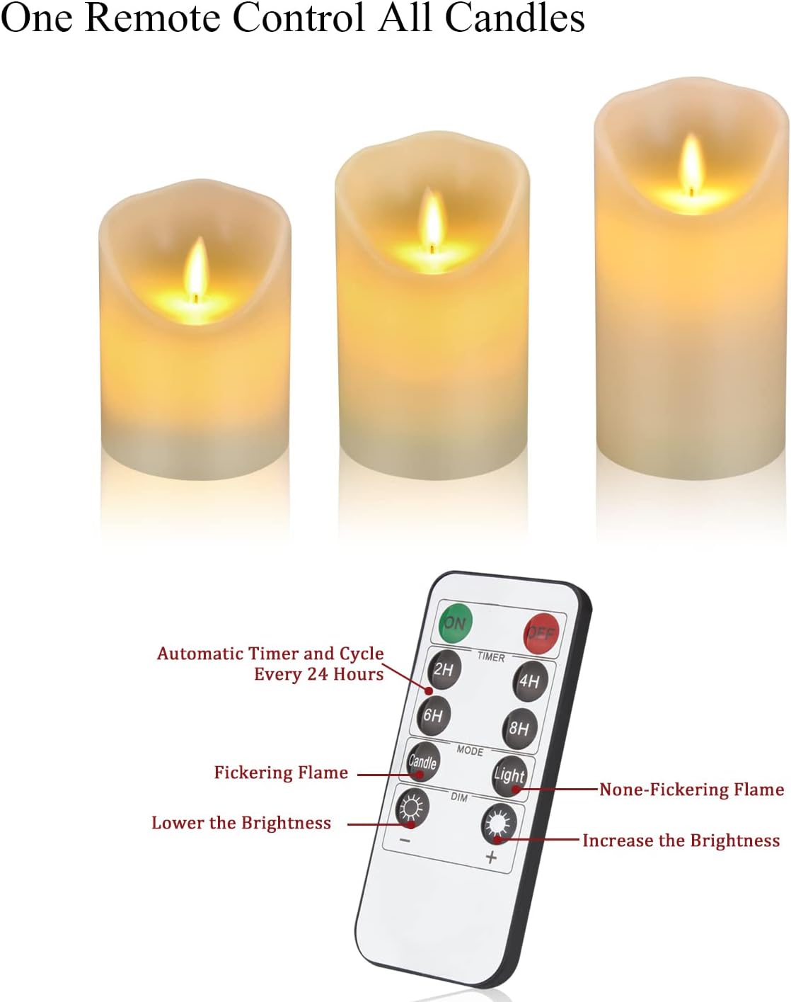 antizer Flameless LED Candles 4" 5" 6" Set of 3 Dripless Real Wax Pillars Include Realistic Flames and 10-Key Remote Control with 24-Hour Timer Function