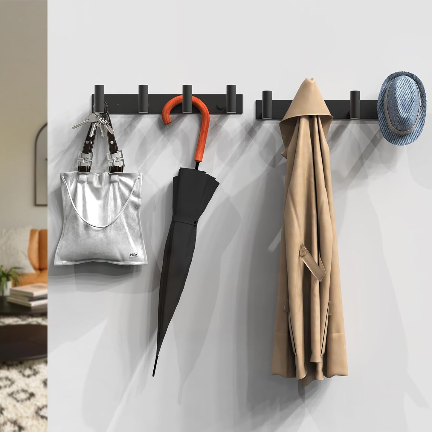 VAEHOLD Black Hat and Coat Wall Mount Rack - 3 Hooks for Robes, Bags, Keys, and Towels - Bathroom Towel Hanger Organizer (1 Pack)