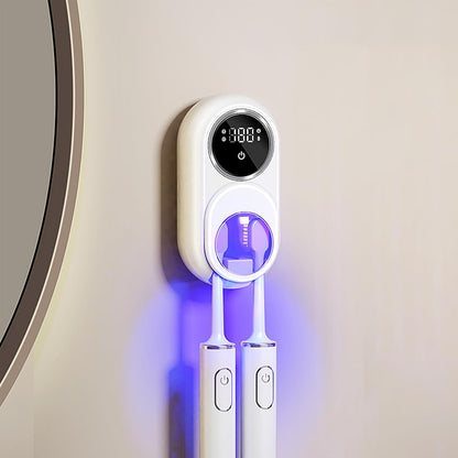 Wall Mounted Toothbrush Holder with Auto-Inductive Cover,Clean, Dry,LED Smart Screen,Electric Toothbrush Holder with 2 Toothbrush Slots for Home, Travel,Toothbrush Holders for Bathrooms (White)