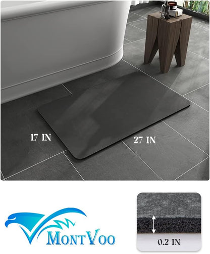 MontVoo -Bath Mat-Rubber Backing Non SlipThin Bathroom Rugs Fit Under Door- Quick Dry Absorbent Faux Suede Surface Grey Bathroom Floor Mats-Shower Rug for in Front of Bathtub Shower Gray 16x24