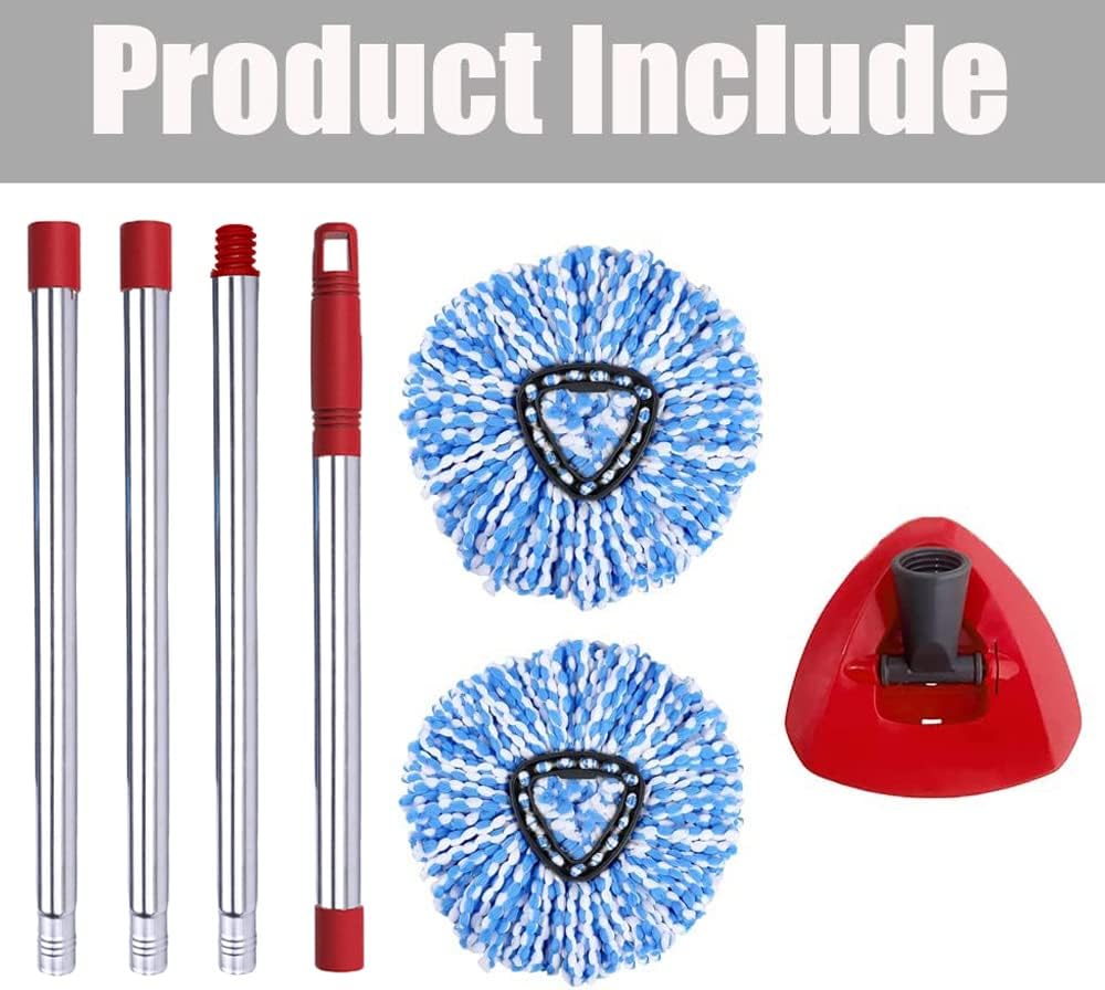 ANREKEYH Spin Mop Head, Base, Handle Replacement for O-Ceda EasyWring Microfiber Spin Mops, 2 Microfiber Mop Refills, 1 Triangle Head Cover and 30-58in Handle Set Combo (White(1 Tank System))