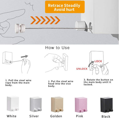 BESy Retractable Clothesline ABS case+Aluminum Dryer with Adjustable Stainless Steel Double Rope String Hotel Style Heavy Duty,Wall Mounted Method, 13.8 Feets,White