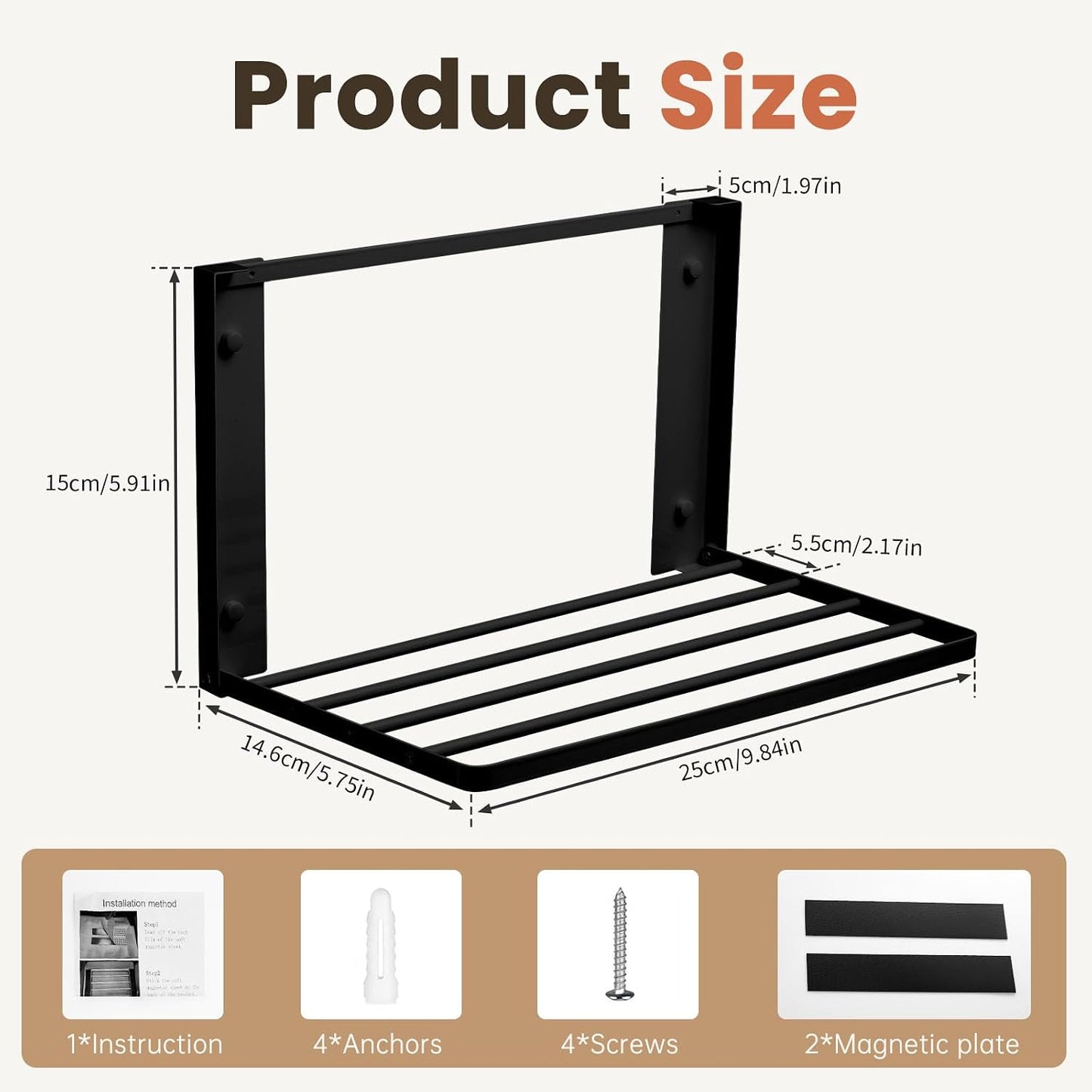 Foldable Wall Mounted Clothes Drying Rack,Space-Saving Laundry Drying Rack, Magnetic & Punch-Free Retractable Hanging Rack with 4 Drying Bars, Heavy-Duty Fold Down (Black)