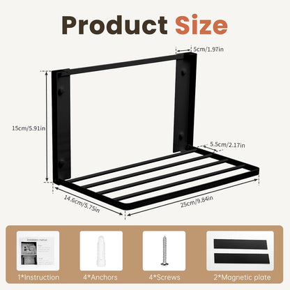 Foldable Wall Mounted Clothes Drying Rack,Space-Saving Laundry Drying Rack, Magnetic & Punch-Free Retractable Hanging Rack with 4 Drying Bars, Heavy-Duty Fold Down (Black)