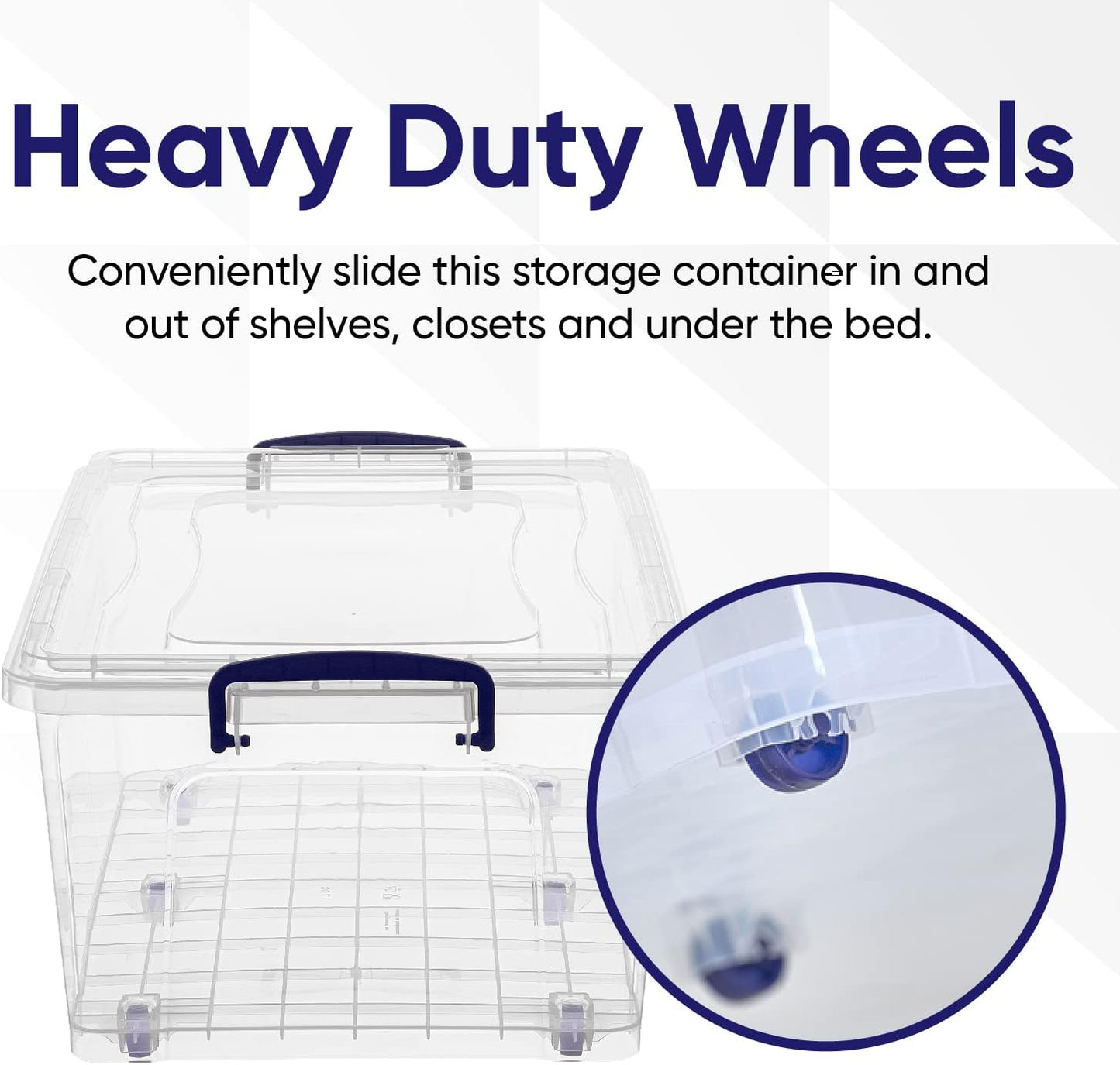 Superio Under Bed Storage Containers with Wheels (2 Pack), Flat Clear Storage Bin Stackable Large Storage Latch Box with Lids Store Cloths, Bedding, Linen, For Under The Bed, Garage, Home