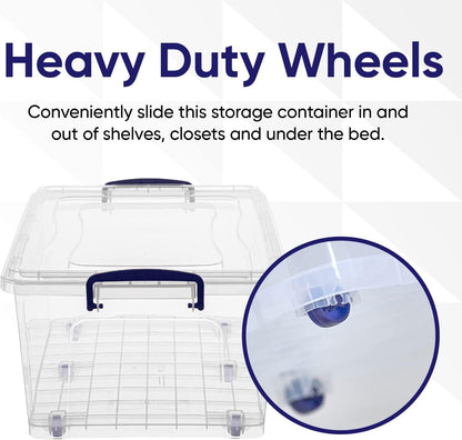 Superio Under Bed Storage Containers with Wheels (2 Pack), Flat Clear Storage Bin Stackable Large Storage Latch Box with Lids Store Cloths, Bedding, Linen, For Under The Bed, Garage, Home