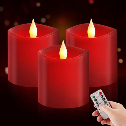 3x3 Flameless Candles with Remote Set of 2, 3 inch Battery Candles Flickering with Timer, LED Pillar Candle for Indoor/Outdoor, White