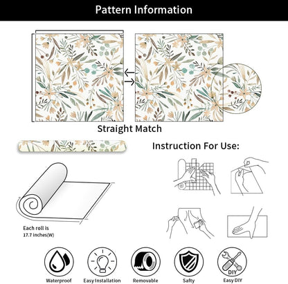 MuralPeel White/Pink/Gold Floral Garden Black Blue Flowers Vintage Peel and Stick Wallpaper Self Adhesive Removable Easy Peel Off Contact Paper Stick on Wall Paper for Bedroom Cabinet Renter Friendly