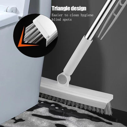 Floor Scrubbing Brush with 57" Adjustable Long Handle,3 in 1 Living Grout Brush with Squeegee,V-Shape Stiff Brush Bristle,Heavy Duty Bathroom Cleaning Brush for Tile,Deck,Patio,Wall,Garage,Kitchen,Blu