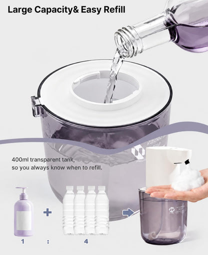 Automatic Foaming Soap Dispenser, 4-Level Touchless Hand Soap Dispenser, USB-C Rechargeable, Wall Mount or Countertop, 13.5oz/400ml, for Bathroom, Kitchen, Office, Hotel, Black