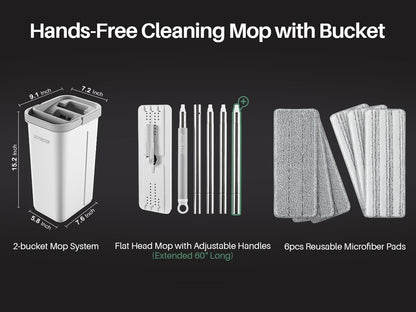 JOYMOOP Mop and Bucket with Wringer Set, Hands Free Flat Floor Mop and Bucket, 60" Mop with 3 Reusable Microfiber Pads, Wet and Dry Use, Floor Cleaning System
