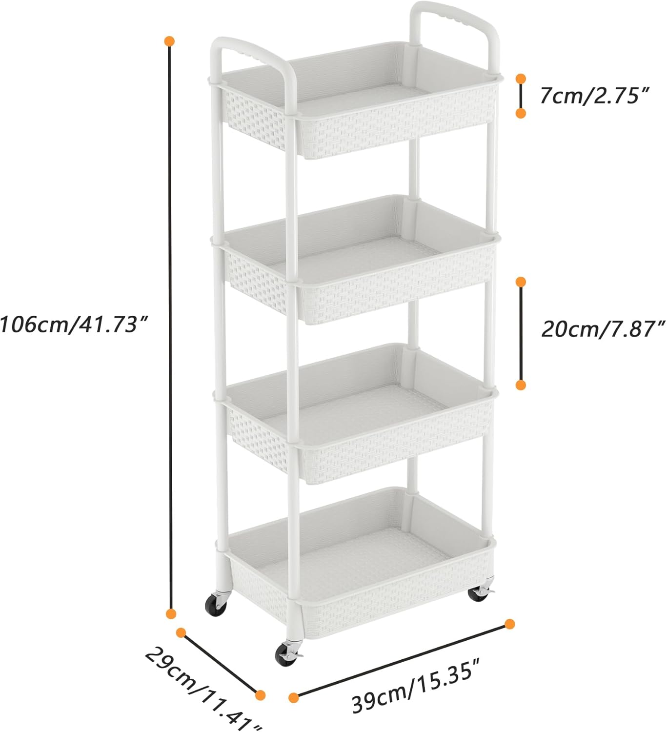 MOYIPIN 3-Tier Plastic Rolling Utility Cart with Handle,Utility Storage Cart for Office, Living Room, Kitchen,Movable Storage Organizer Shelves,White