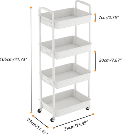 MOYIPIN 3-Tier Plastic Rolling Utility Cart with Handle,Utility Storage Cart for Office, Living Room, Kitchen,Movable Storage Organizer Shelves,White