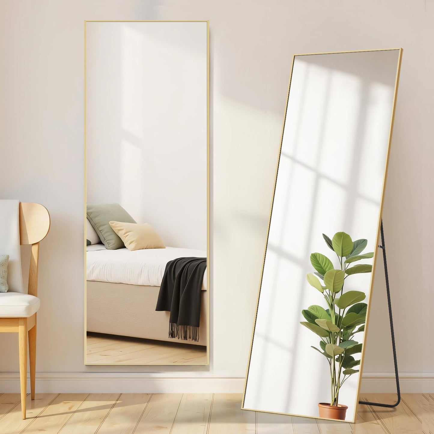 Arched Mirror Full Length, Upgraded 16"x59" Body Wall Mirrors with Shatter-Proof Glass, Floor Standing, Hanging or Leaning, Tall Arch Mirror with Stand Aluminum Alloy Frame for Bedroom, Black